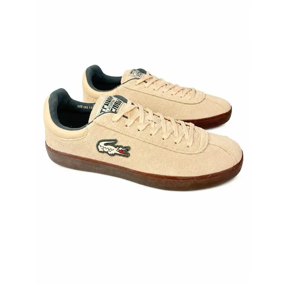 Lacoste Baseshot 125 3 SMA Men’s 9.5 Beige Suede Sneakers Gum Sole 749SMA0060AOT